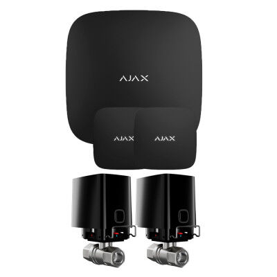Комплект сигналізації Ajax з 2 кранами WaterStop 1" Ajax Hub2 + LeaksProtect 2шт Чорний