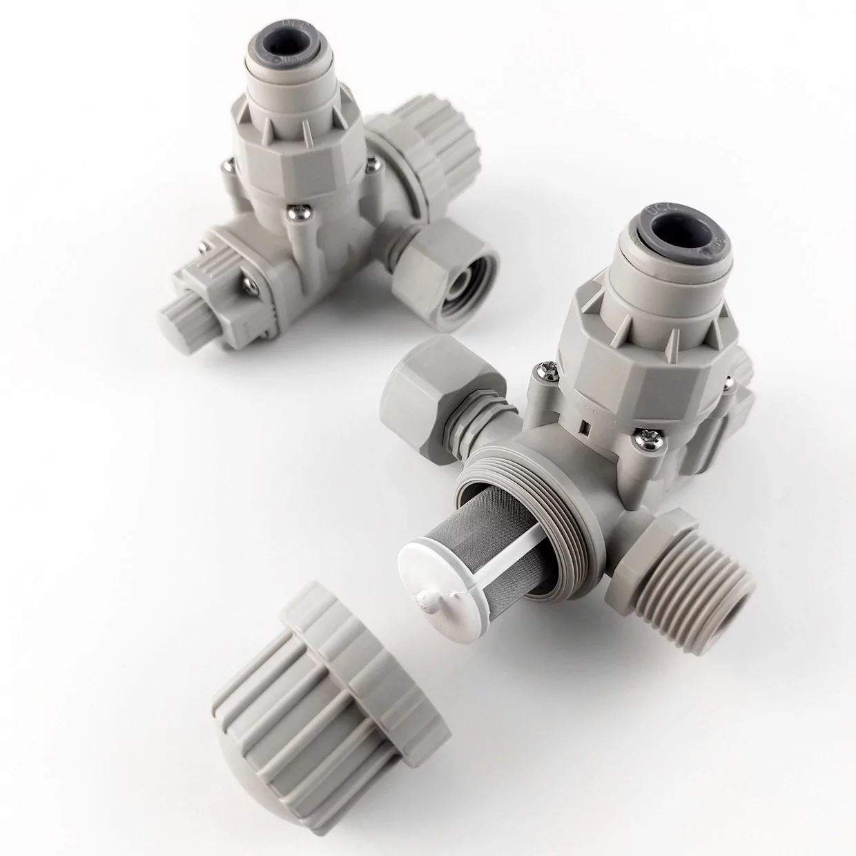 Адаптер Raifil с шаровым вентилем пластиковым, резьба 1/2" х трубка 1/4", кнопка