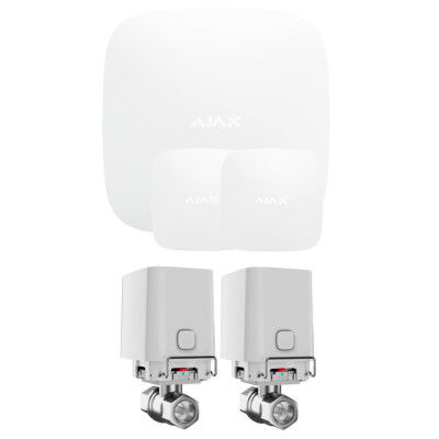 Комплект сигналізації Ajax з 2 кранами WaterStop 1" + Ajax Hub 2 + LeaksProtect (2 шт), білий
