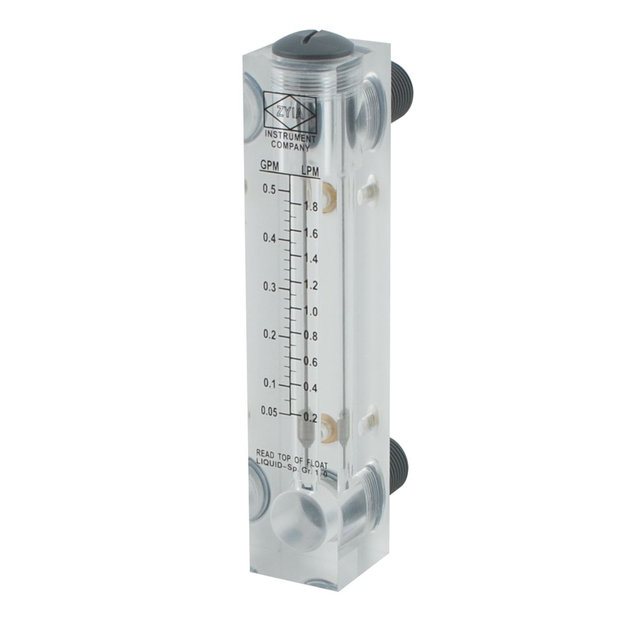 Ротаметр Raifil GPM, 0,05–0,5 гал/мин / 0,2–1,8 л/мин, внутренняя резьба 1/2″, длина корпуса 160 мм