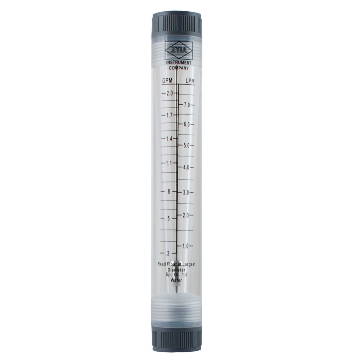 Ротаметр Raifil GPM, 0,2–2 гал/мин / 1–7 л/мин, внутренняя резьба 1/2″, длина корпуса 160 мм