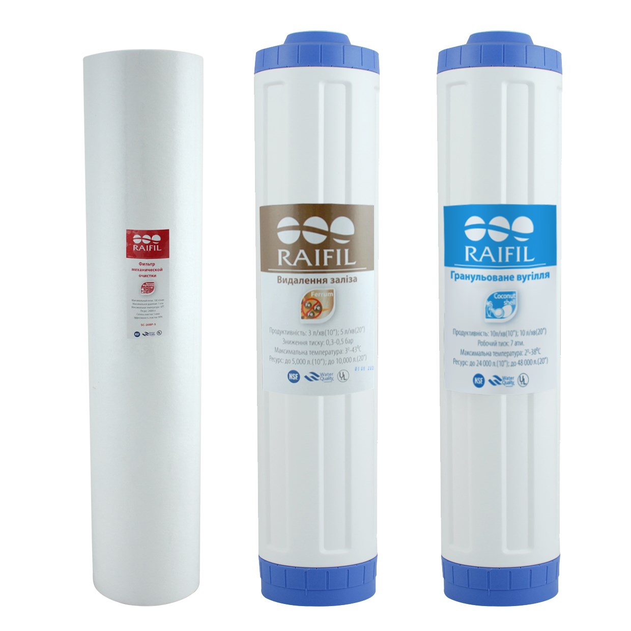 Набор картриджей Big Blue 20" Raifil IRON-UDF (обезжелезивание)